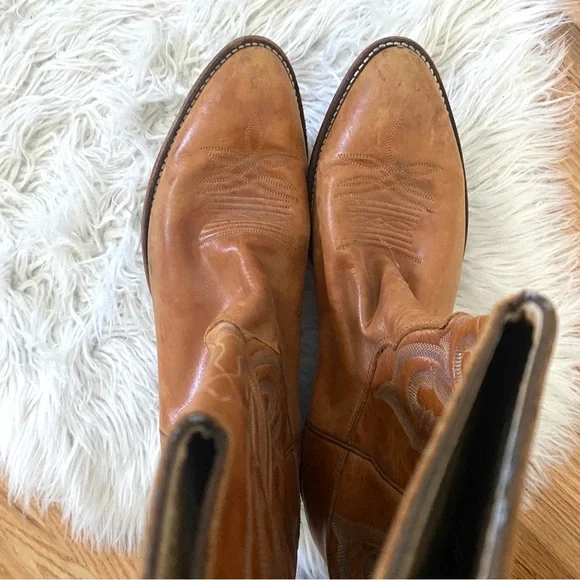 Justin Boots Tan Leather Cowboy Boots Western Size 10 M Tall Shaft - Picture 5 of 7